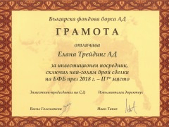 ELANA Trading with 2nd place in the 2018 ranking of the Bulgarian Stock Exchange.